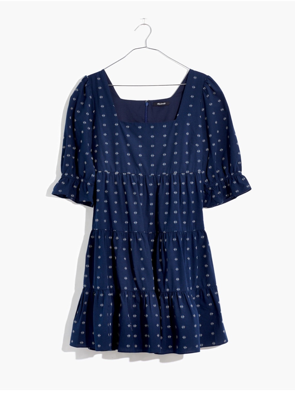 Madewell‎ Square Neck Puff Sleeve Babydoll Dress Tiered Mini Dress Size 10